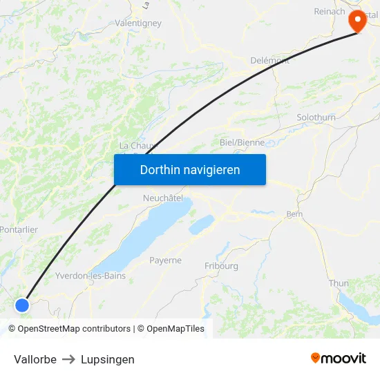 Vallorbe to Lupsingen map