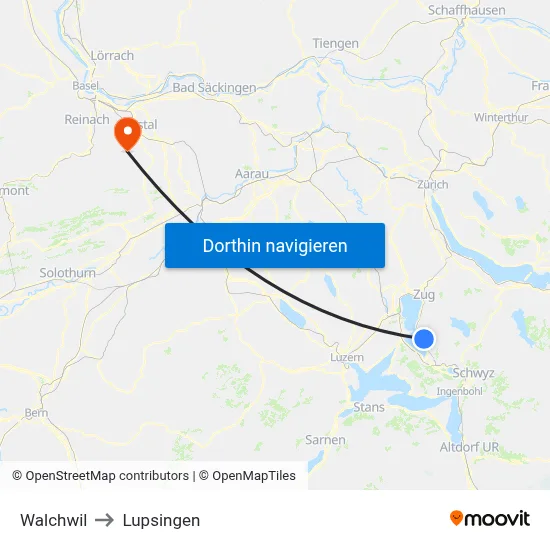 Walchwil to Lupsingen map