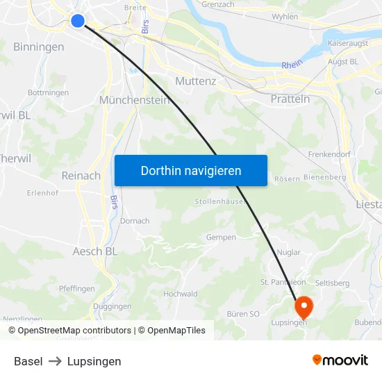 Basel to Lupsingen map