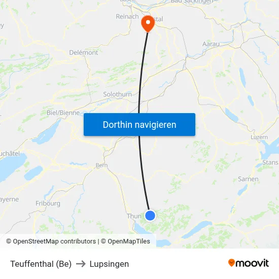 Teuffenthal (Be) to Lupsingen map