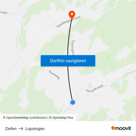 Ziefen to Lupsingen map