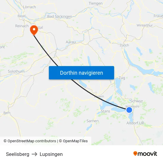 Seelisberg to Lupsingen map