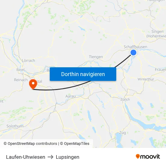Laufen-Uhwiesen to Lupsingen map