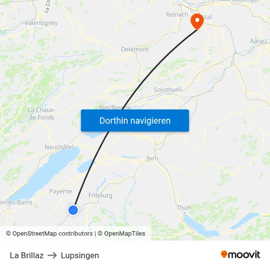 La Brillaz to Lupsingen map