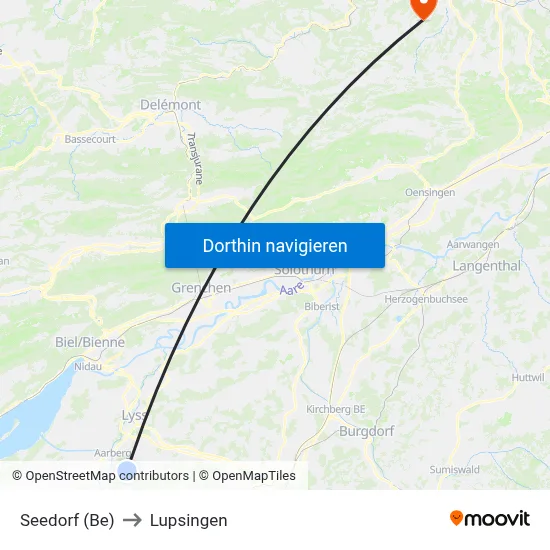 Seedorf (Be) to Lupsingen map