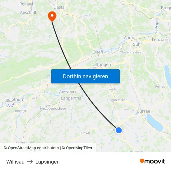 Willisau to Lupsingen map