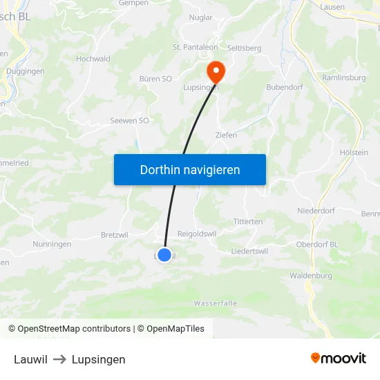 Lauwil to Lupsingen map