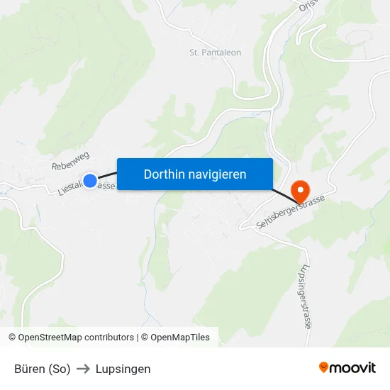 Büren (So) to Lupsingen map