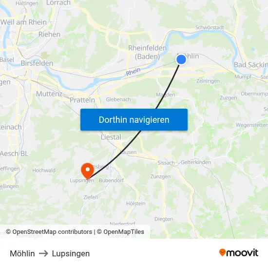 Möhlin to Lupsingen map