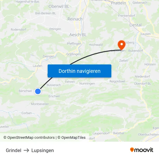 Grindel to Lupsingen map