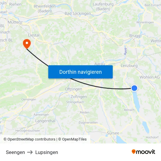 Seengen to Lupsingen map