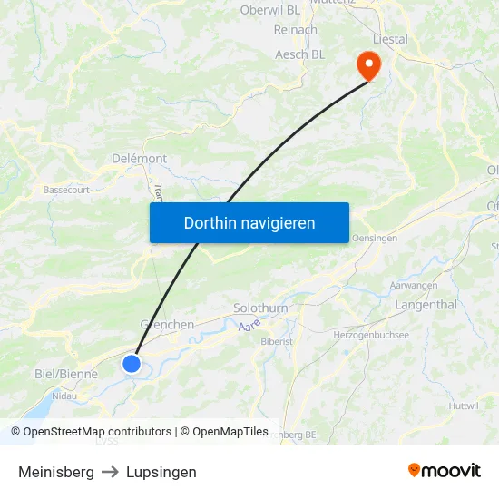 Meinisberg to Lupsingen map