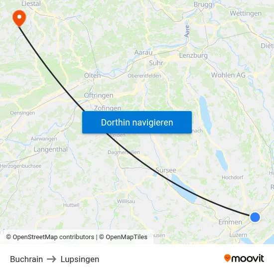 Buchrain to Lupsingen map