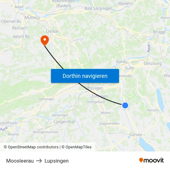 Moosleerau to Lupsingen map