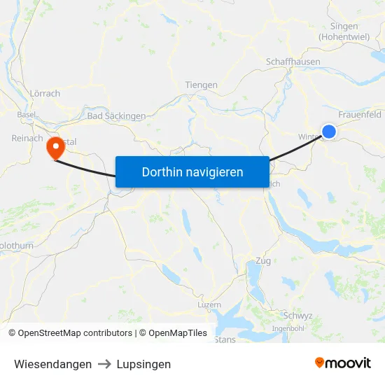 Wiesendangen to Lupsingen map