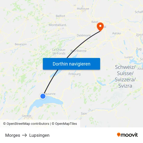 Morges to Lupsingen map