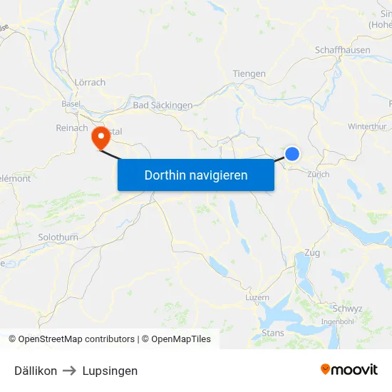 Dällikon to Lupsingen map