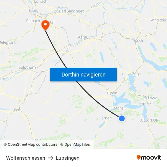 Wolfenschiessen to Lupsingen map