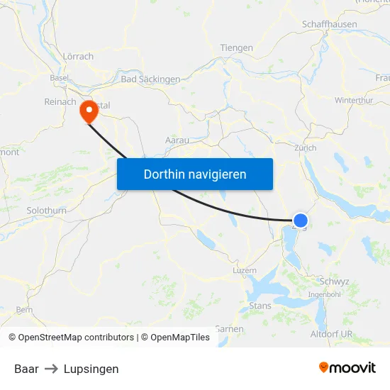 Baar to Lupsingen map