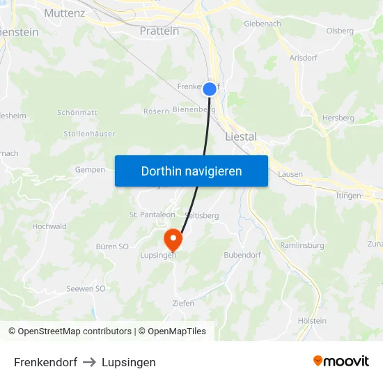 Frenkendorf to Lupsingen map