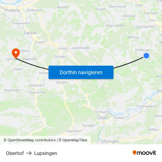 Oberhof to Lupsingen map