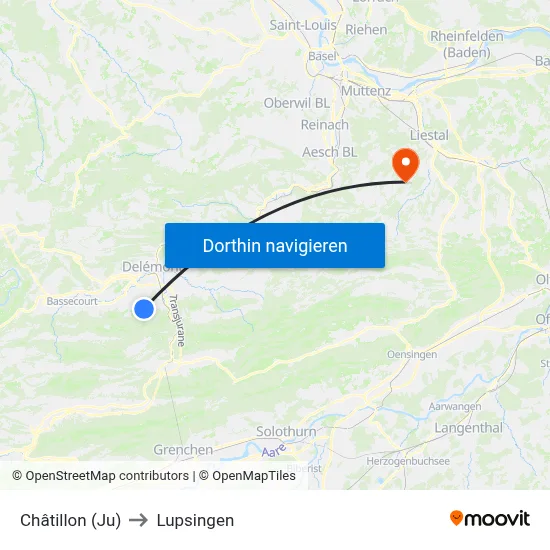 Châtillon (Ju) to Lupsingen map
