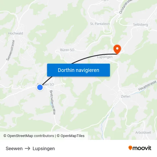 Seewen to Lupsingen map