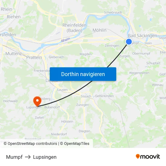 Mumpf to Lupsingen map