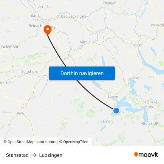 Stansstad to Lupsingen map