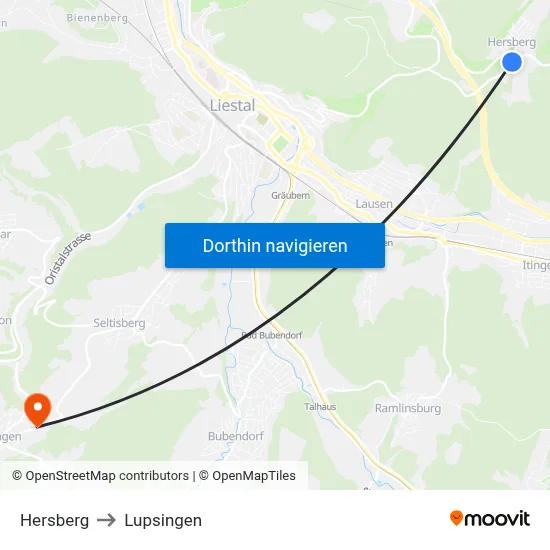 Hersberg to Lupsingen map