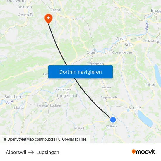 Alberswil to Lupsingen map