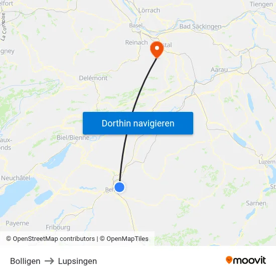 Bolligen to Lupsingen map