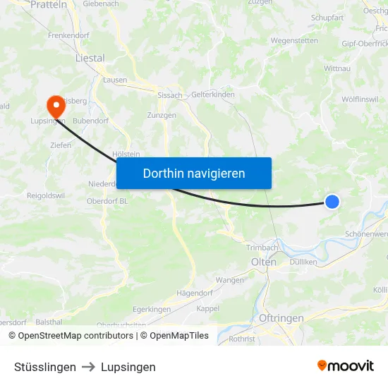 Stüsslingen to Lupsingen map