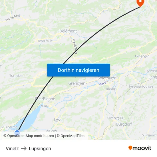 Vinelz to Lupsingen map