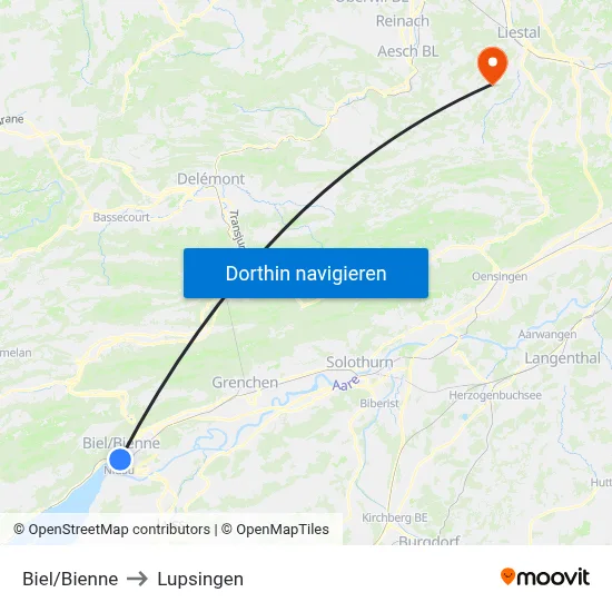 Biel/Bienne to Lupsingen map