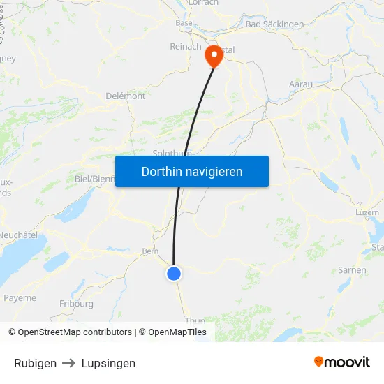 Rubigen to Lupsingen map