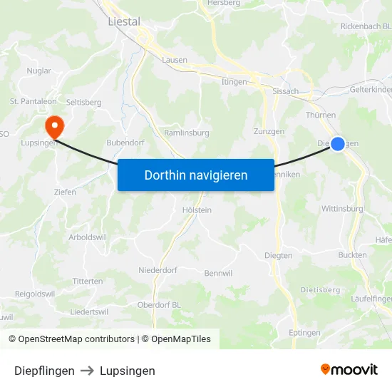 Diepflingen to Lupsingen map