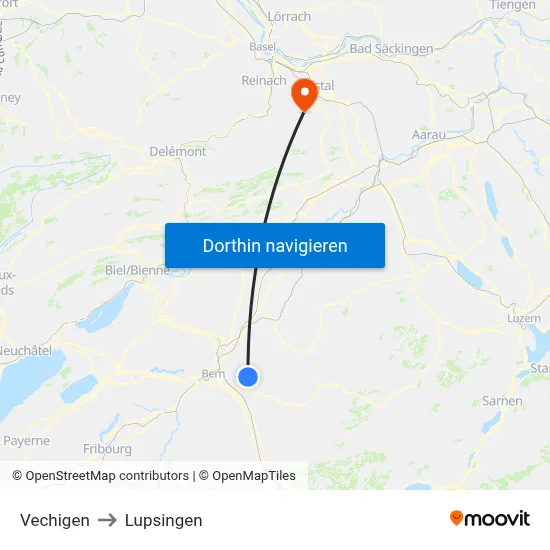 Vechigen to Lupsingen map