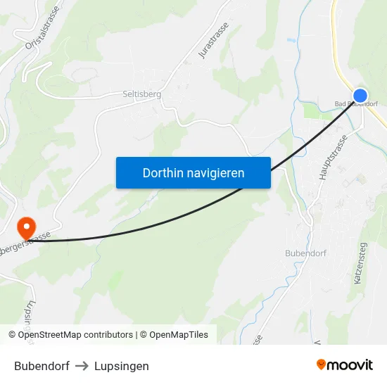 Bubendorf to Lupsingen map