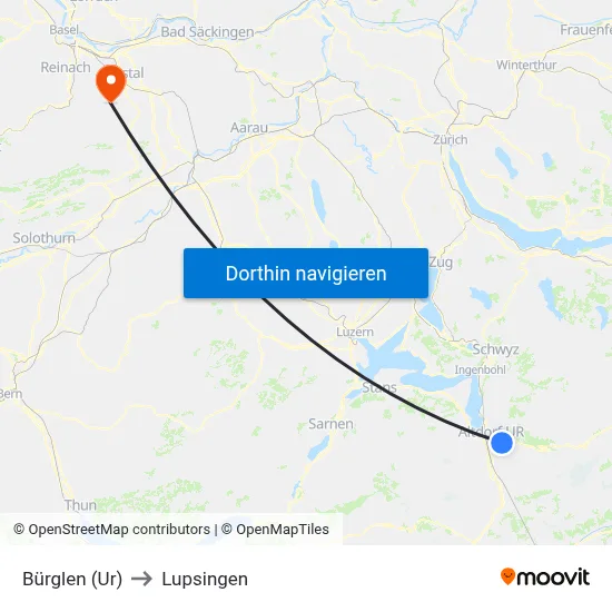 Bürglen (Ur) to Lupsingen map