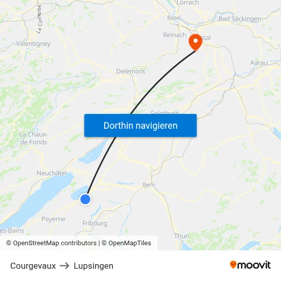 Courgevaux to Lupsingen map