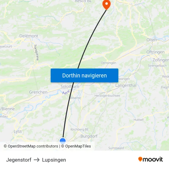 Jegenstorf to Lupsingen map