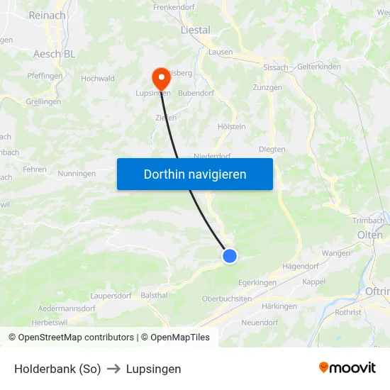 Holderbank (So) to Lupsingen map