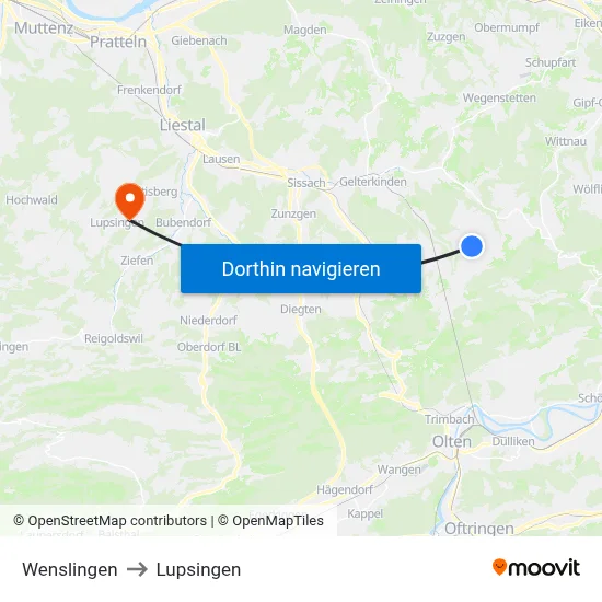 Wenslingen to Lupsingen map