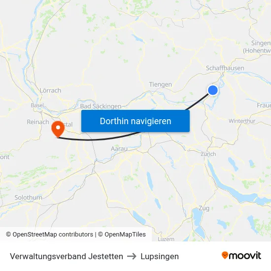 Verwaltungsverband Jestetten to Lupsingen map