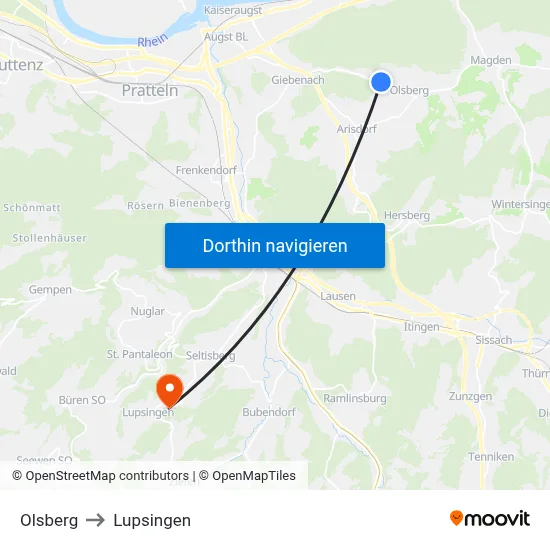 Olsberg to Lupsingen map