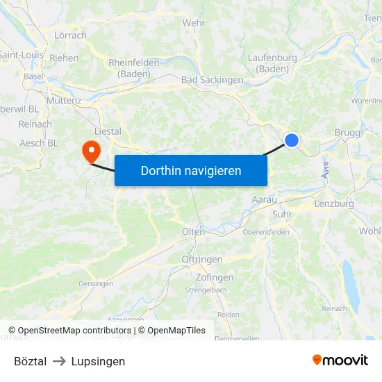 Böztal to Lupsingen map