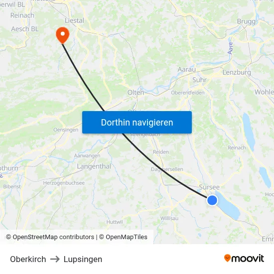 Oberkirch to Lupsingen map