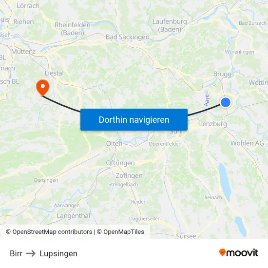Birr to Lupsingen map