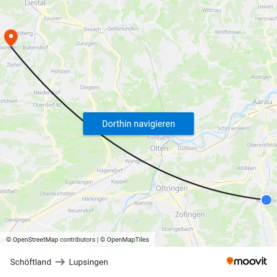 Schöftland to Lupsingen map